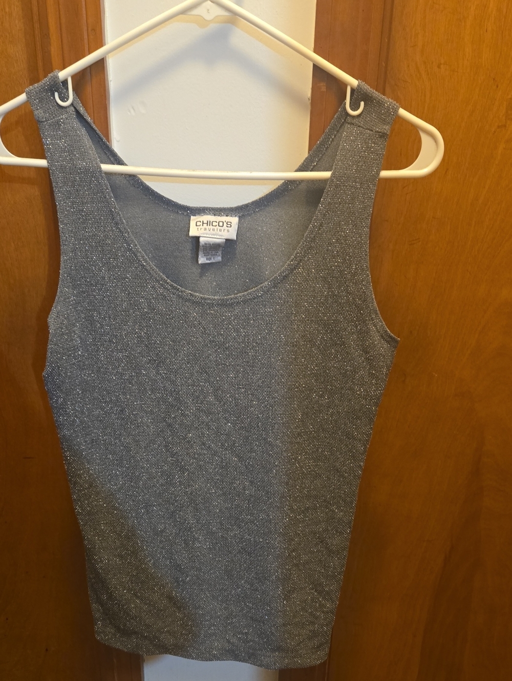Chico's Silver Metallic Knit Tank Top